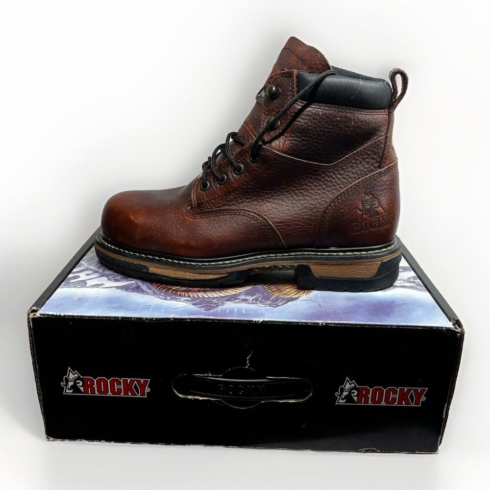 New Rocky IronClad 6696 Mens 8.5 M Steel Toe Waterproof Work Boots Brown Leather